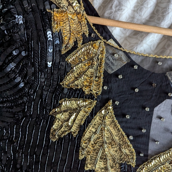 📼Stunning Vintage DOMINIQUE 3/4 sleeve sequin cascading leaf pattern dress - S - Picture 4 of 16